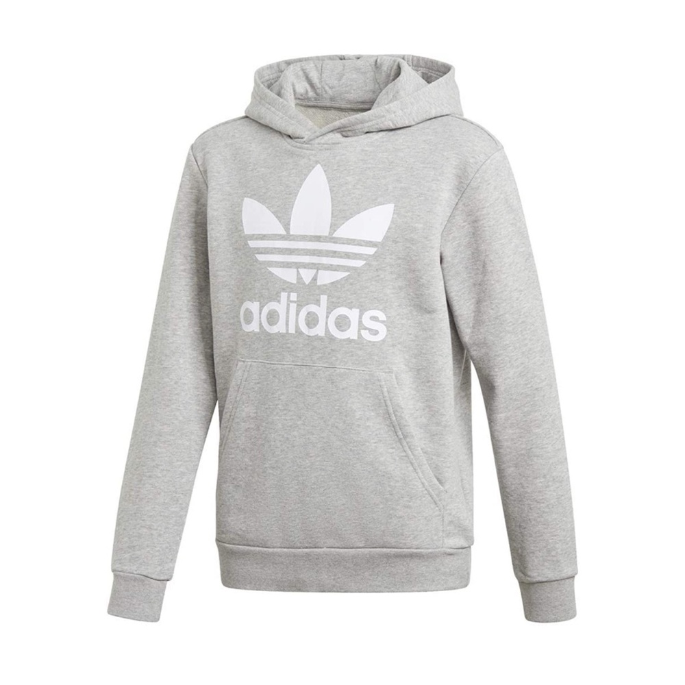 adidas Originals Unisex-Child Trefoil Hoodie-Color: Medium Grey Heather/White-XS
